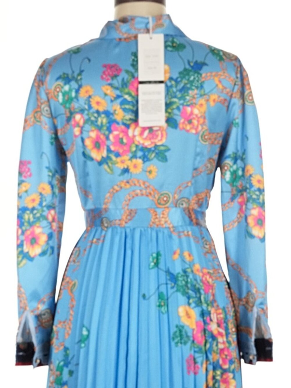 NWT Dalia Macphee light blue pleat floral dress, size Medium - Picture 5 of 7